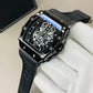 Richard Black Belt Skeleton Watch Black Rubber Strap