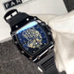 Richard Black Belt Skeleton Watch Black Rubber Strap